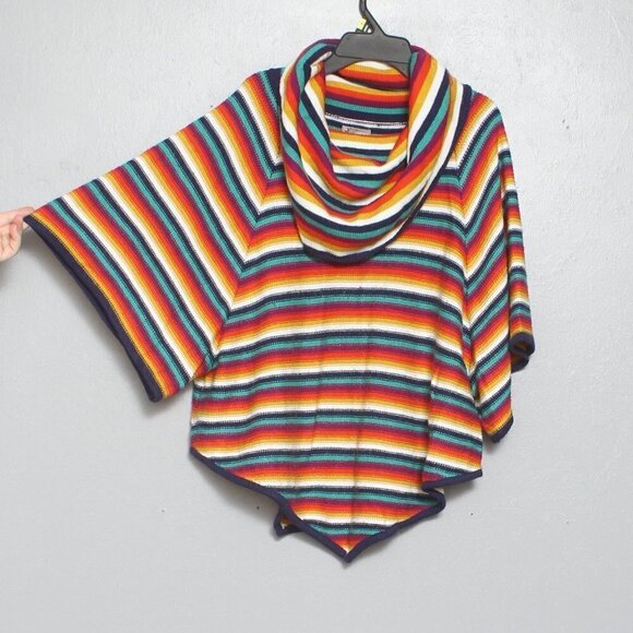 New directions weekend rainbow stripe oversized cowl neck poncho sweater - Picture 1 of 6